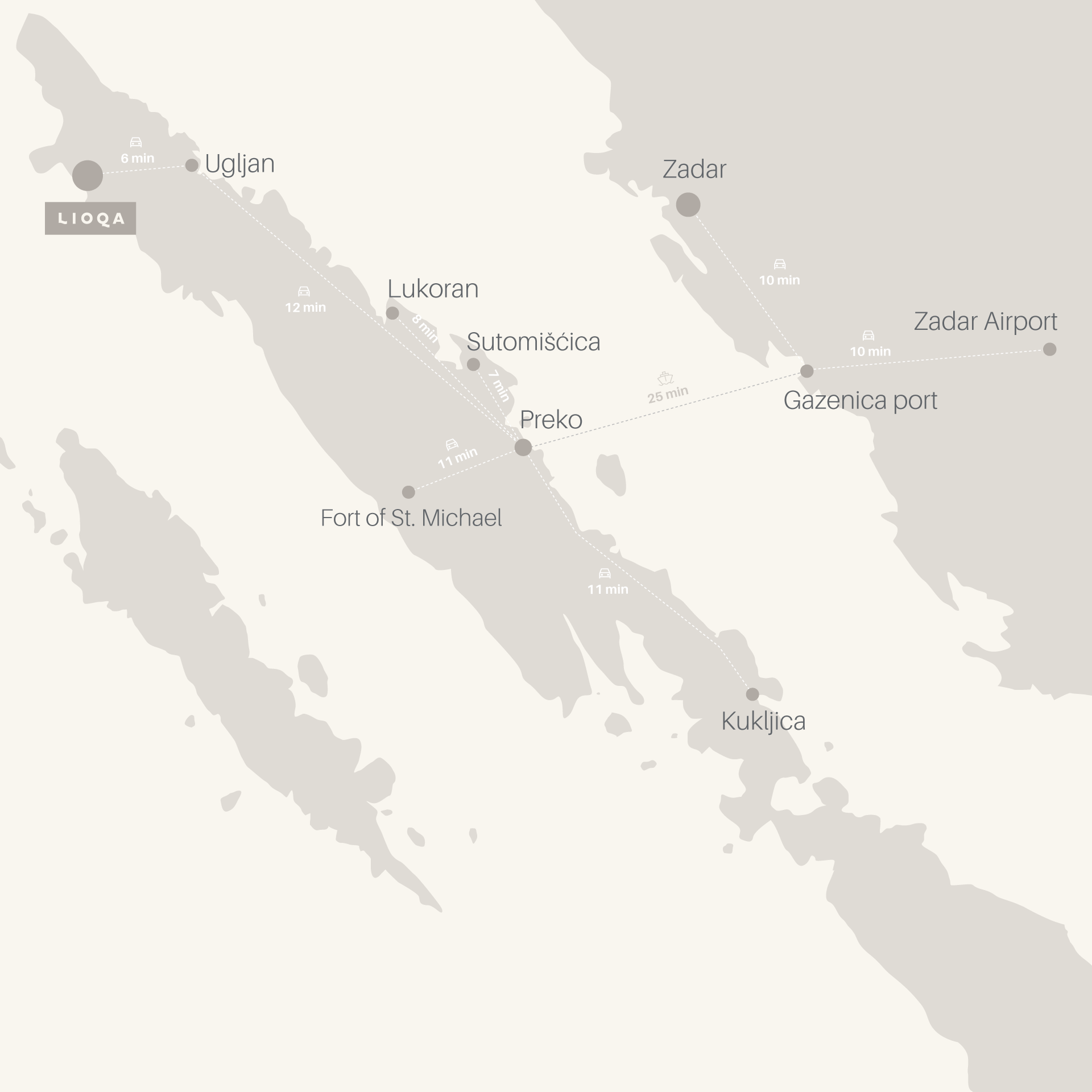 A detailed map of Ugljan Island